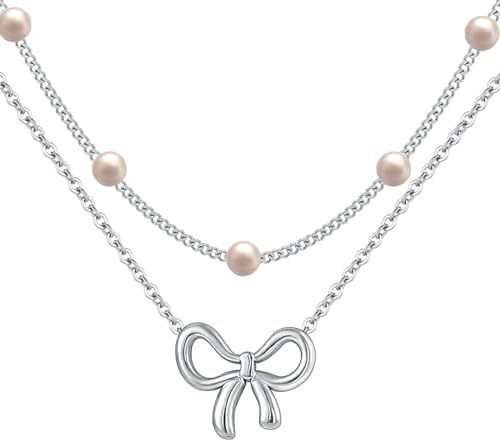 Double-Layer Pearl Bow Necklace