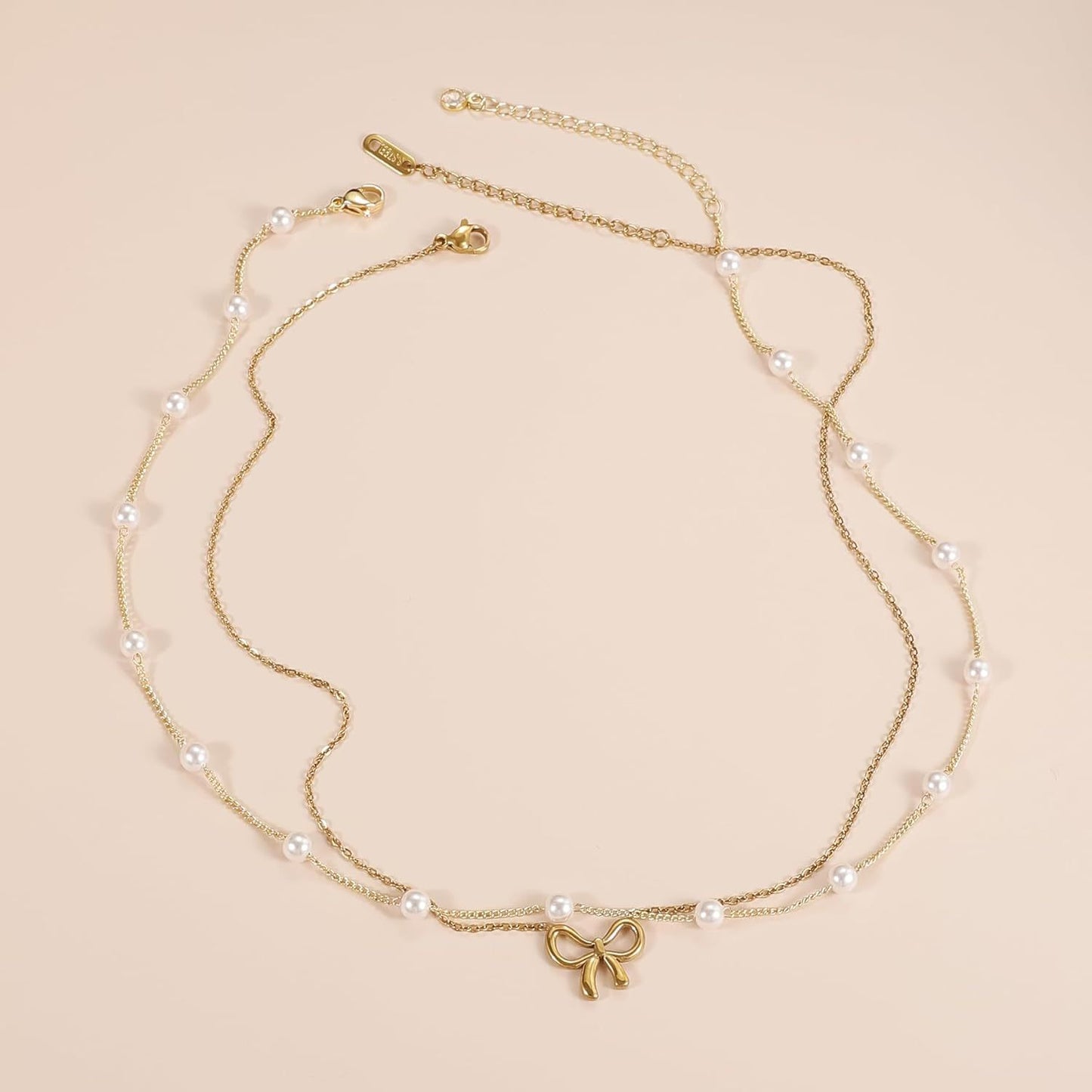 Double-Layer Pearl Bow Necklace