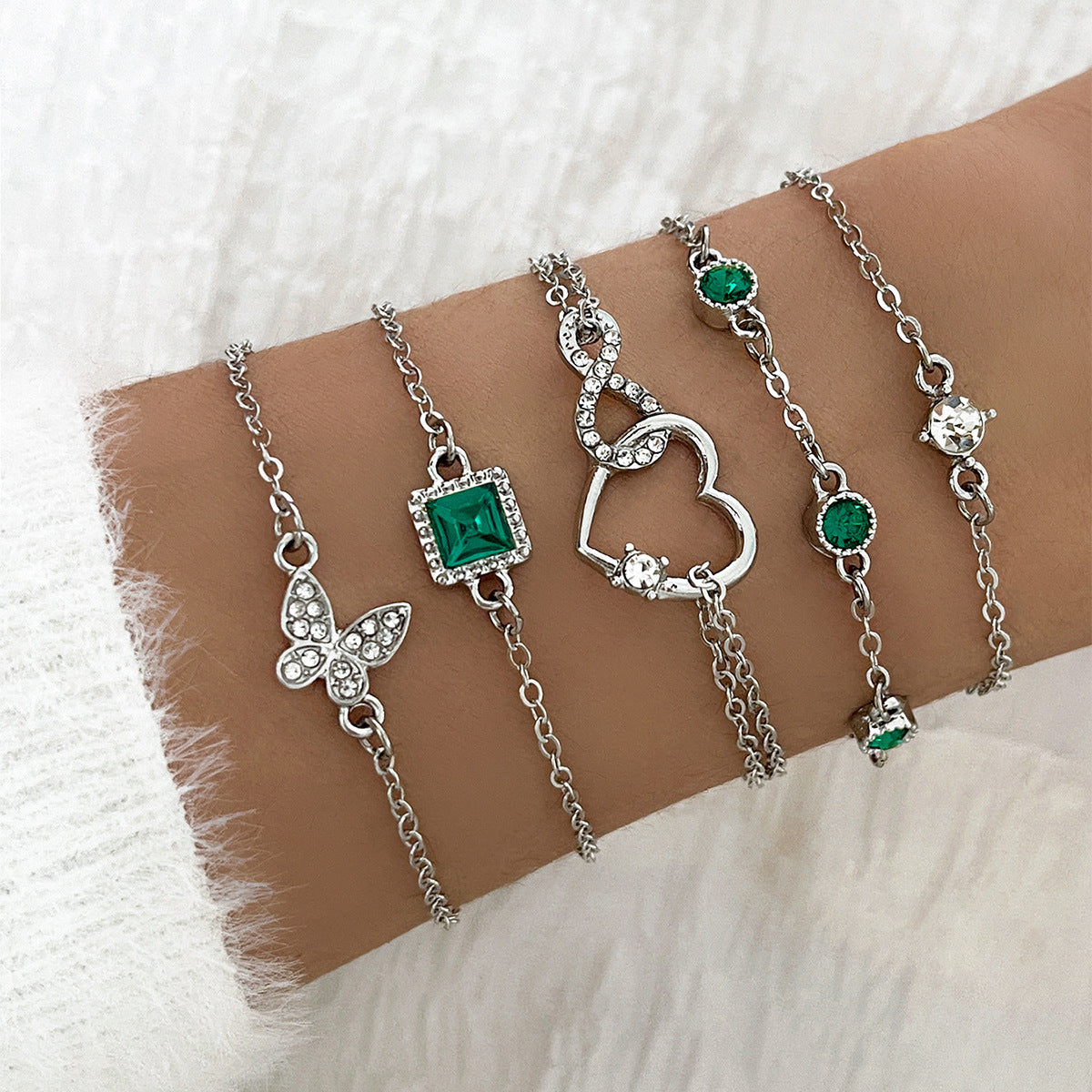 Bohemian Green Crystal Bracelet Set