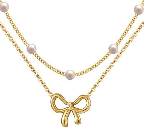 Double-Layer Pearl Bow Necklace