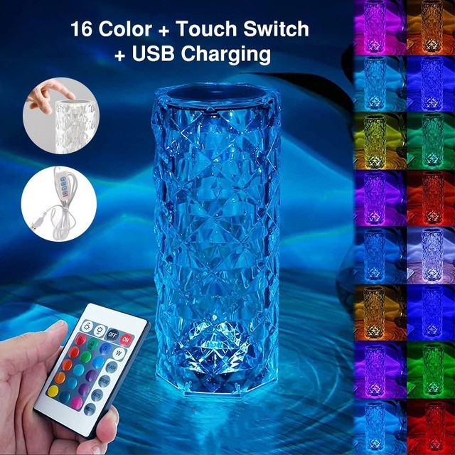 16 Colors LED Crystal Rose Lamp