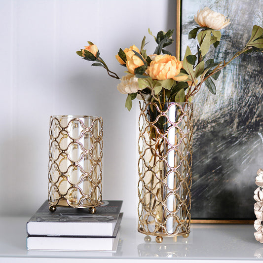 Hollow Out Glass Vases – Gold Metal Flower Arrangement