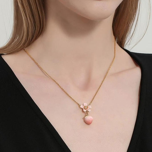 Enamel Peach Pendant Necklace